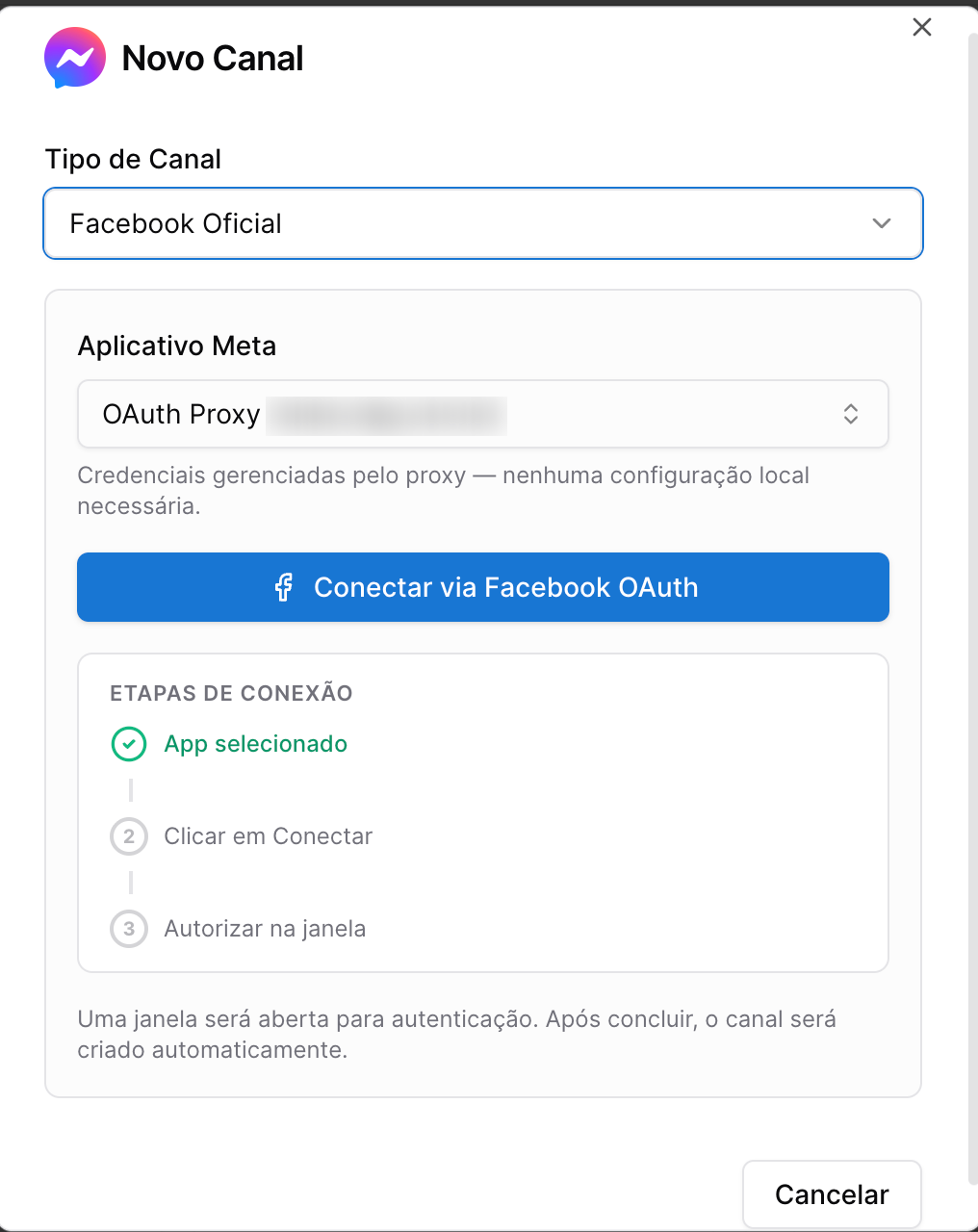 Ajuda Integração Zap - conectar canal facebook messenger